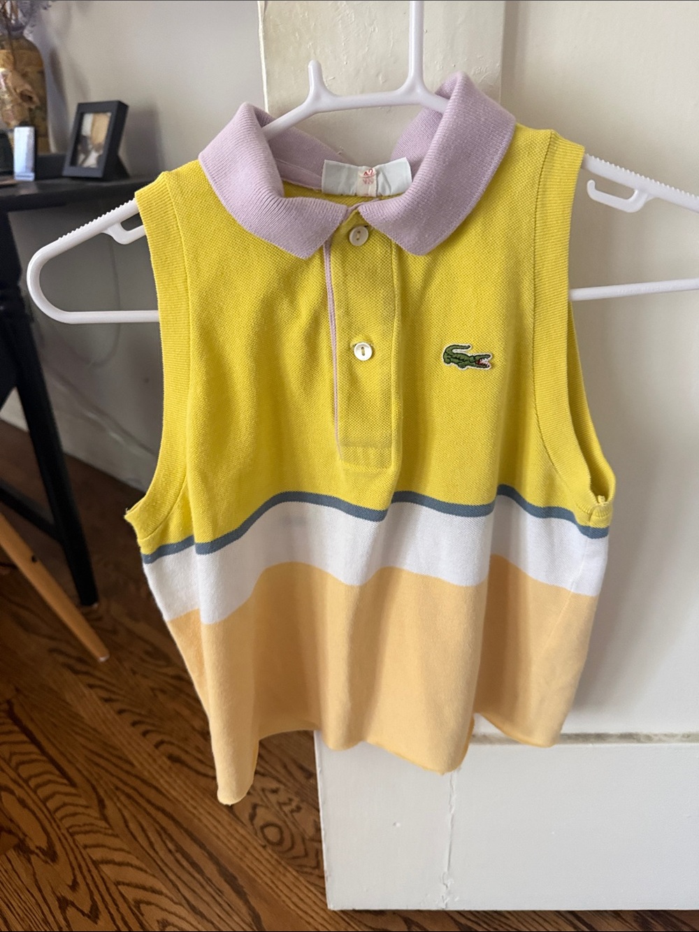 Lacoste Yellow Sleeveless Polo Tank with Pastel Collar & Stripe
